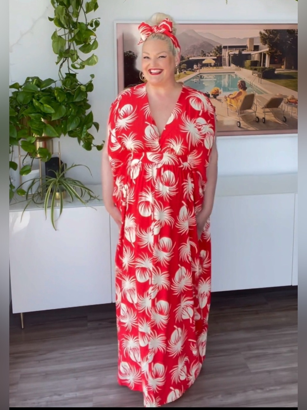 Trashy Diva Polka Dot Palms Liz Caftan, Sz L - Picture 2 of 5